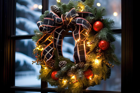 Close-Up of a Festive Wreath. Generative AIの素材