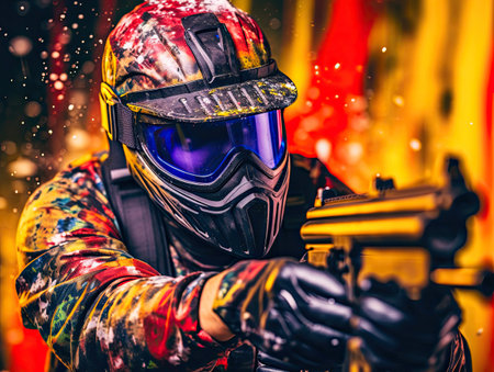Explosive Paintball: Focus on the Vibrant Splatters. Generative AIの素材