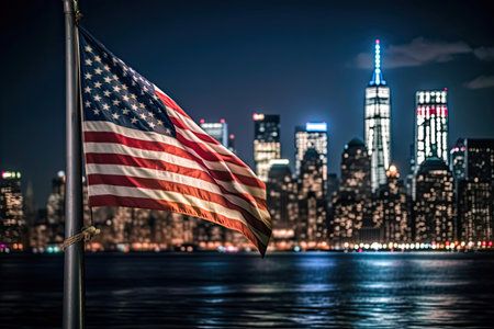 American Flag and NYC Lights in Harmony. Generative AIの素材