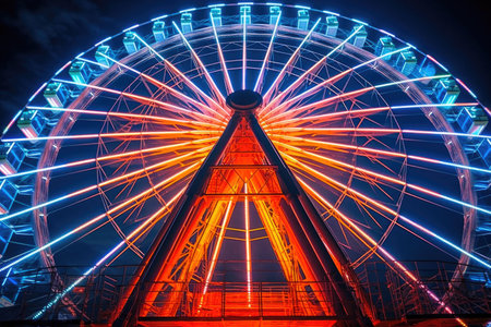 Enchanting Nighttime Ride on the Ferris Wheel. Generative AIの素材