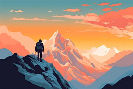 Golden Hour Majesty in the Mountains. Generative AIの素材
