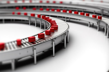 Industrial Delivery System: Isolated Conveyor Line. Generative AIの素材