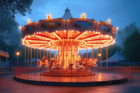 Magical Carousel at a Desolate Amusement Park. Generative AIの素材