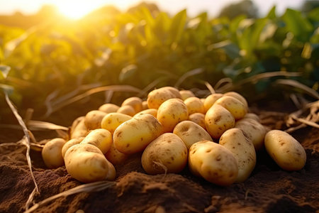Organic Potatoes Freshly Harvested from the Earth. Generative AIの素材