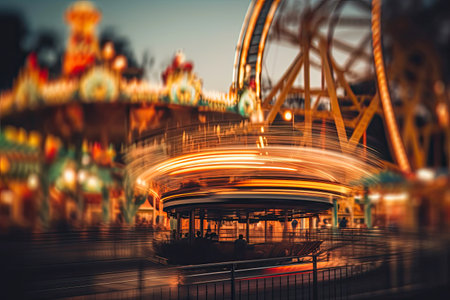 Abstract Evening Ride at the Amusement Park. Generative AIの素材