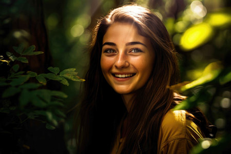 Passionate Caucasian Girl Protecting the Environment with a Smile. Generative AIの素材