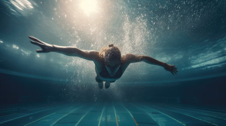 Bottom View of Competitive Swimmer. Generative AIの素材