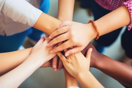 Teamwork Triumph: Young People Showing Solidarity. Generative AIの素材