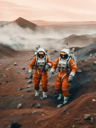 Explorers of the Red Planet: Astronauts on Mars. Generative AIの素材