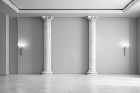Contemporary Product Presentation Space with Minimalistic Gray Wall and Columns. Generative AIの素材