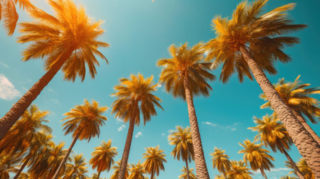 Exotic Palm Trees Under a Clear Blue Sky. Generative AIの素材