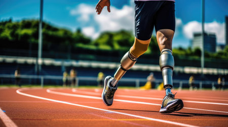 Disabled Runner with Prosthetic Leg in Actionの素材
