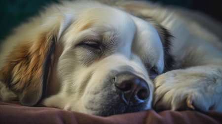 Saint Bernard Dog Resting in Bedの素材
