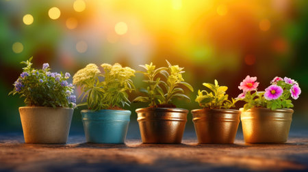 Vibrant Flower Pots in a Gardenの素材