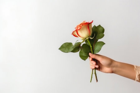 Symbol of Love: A Single Rose in Handの素材