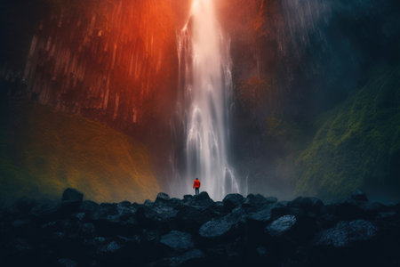 Nature's Embrace: Waterfall and Rocksの素材