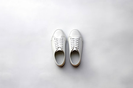 Crisp White Athletic Shoes on Neutral Surfaceの素材