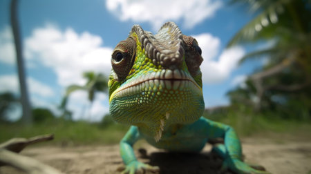 Sunlit Chameleon: Caribbean Wildlife Portraitの素材