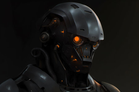 Futuristic Cyborg Emerging from Shadowsの素材