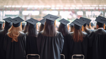 Proud Graduates Walking in Commencement Regaliaの素材