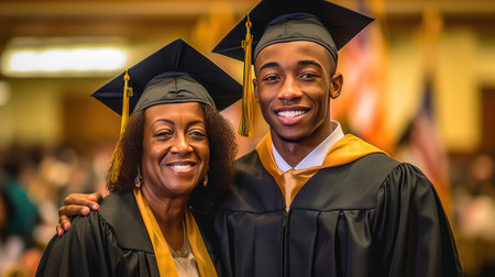 Family Triumph: Mother and Son in Cap and Gownの素材