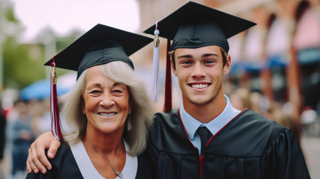 Proud Mother and Son in Academic Regaliaの素材