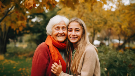 Mother and Daughter Embrace in Natureの素材