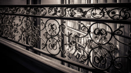 Ornate Wrought Iron Balcony Grilles with Flower Accentsの素材