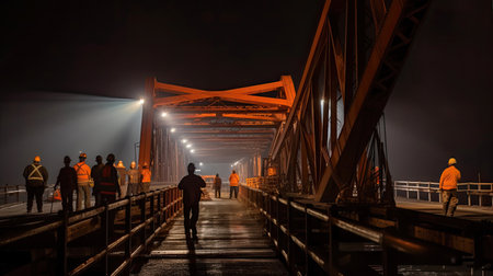 Industrial Nightfall: A Bridge in Progressの素材