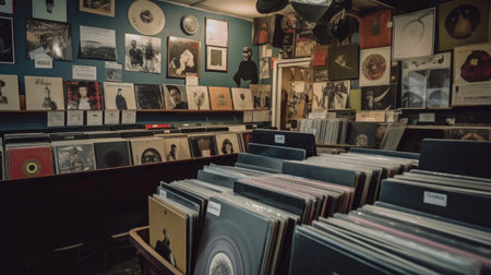 Vintage Vinyl Records and Postersの素材