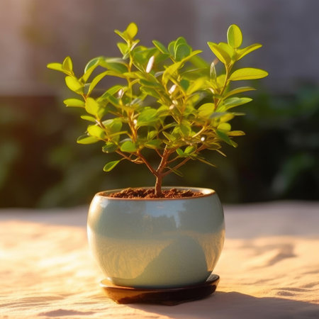 Vibrant Green Foliage in a Miniature Potted Plantの素材