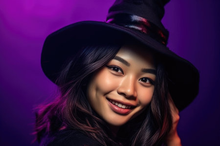 Young Asian Witch Embracing Halloweenの素材