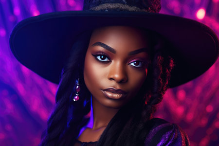 Confident Black Witch Embracing Halloweenの素材