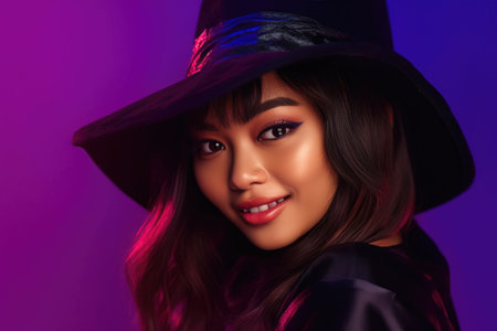 Asian Woman Radiates Halloween Excitementの素材