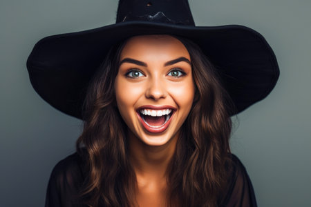 Close-up Portrait of a Chic Halloween Witchの素材