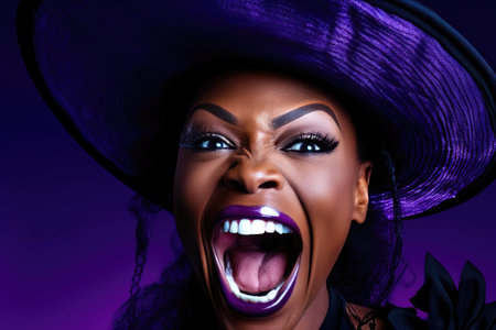 Young Black Woman Dressed for Halloweenの素材