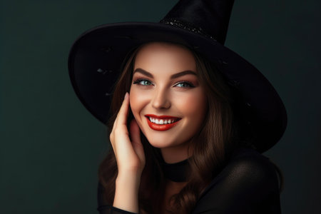 Youthful Witch in Elegant Black Halloween Attireの素材