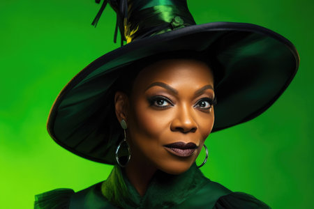 African American Woman Celebrating Halloweenの素材