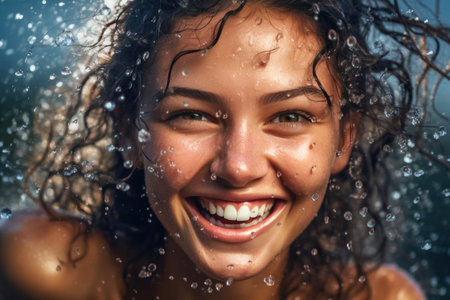 A Woman Model with Water Splashesの素材