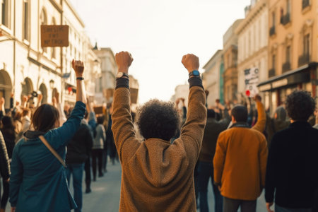 Rear View of Passionate Crowd Protesting for Changeの素材