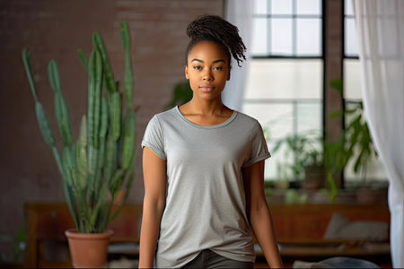 Attractive Black Woman in Gray T-Shirtの素材