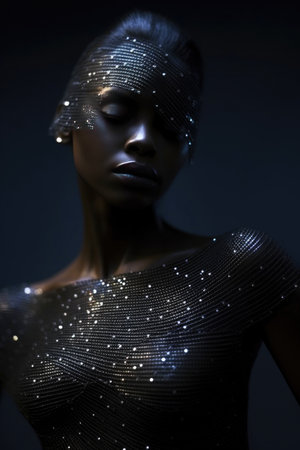 Captivating Glow: Silver Sequins and Black Meshの素材