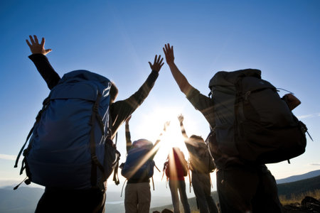 Triumphant Hikers: Celebrating Under the Skyの素材
