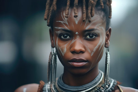 Warrior's Intensity: Portrait of a Tribal Huntressの素材