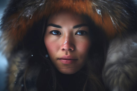 Captivating Eskimo Woman in Moody Mistの素材