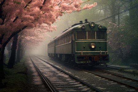 Vintage Train Amidst Cherry Blossomsの素材