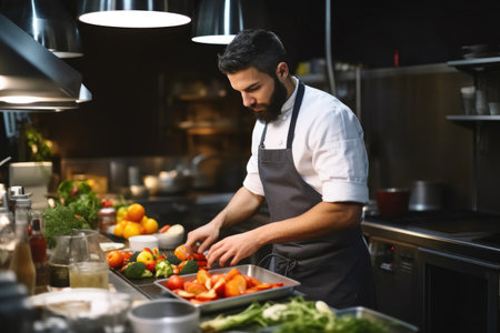 Bearded Culinary Artist Crafting Delights in Contemporary Kitchenの素材