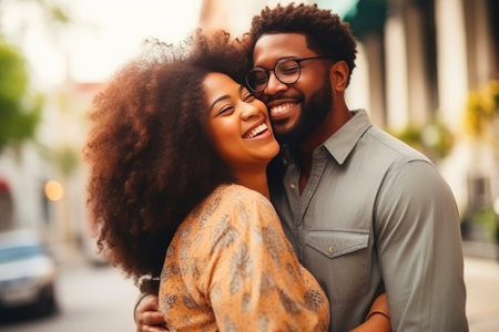 African American Couple Hugging on a Summer Dayの素材