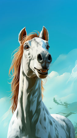 Joyful Equine Portrait on a Soft Green Gradientの素材