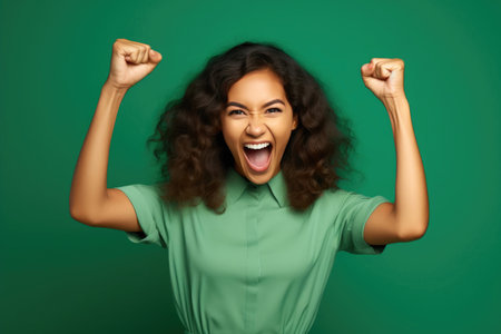 Euphoric Lady Shouting in Victory as Lottery Win Lights Up the Sceneの素材